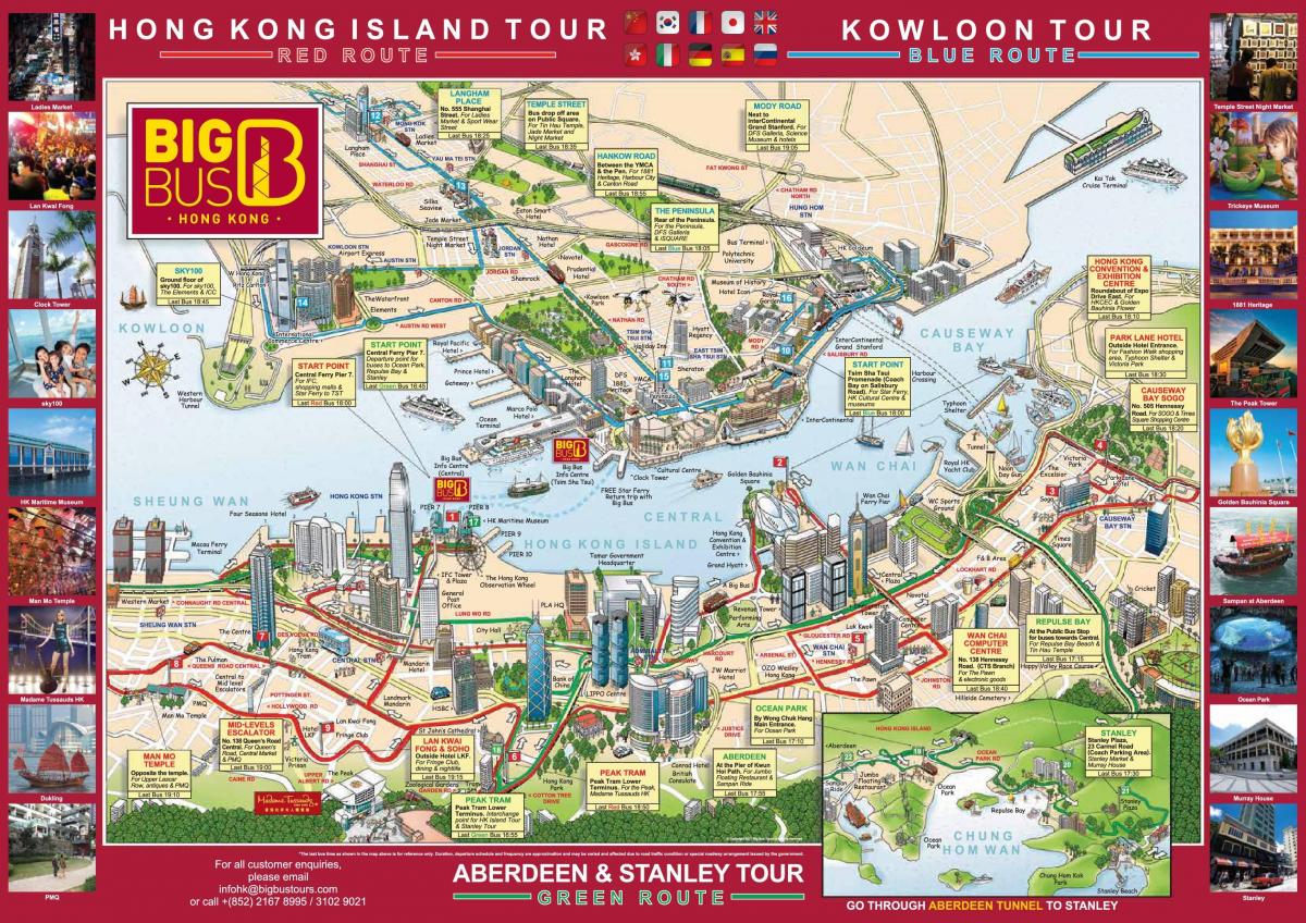 hop op hop-off bus Hong Kong kaart