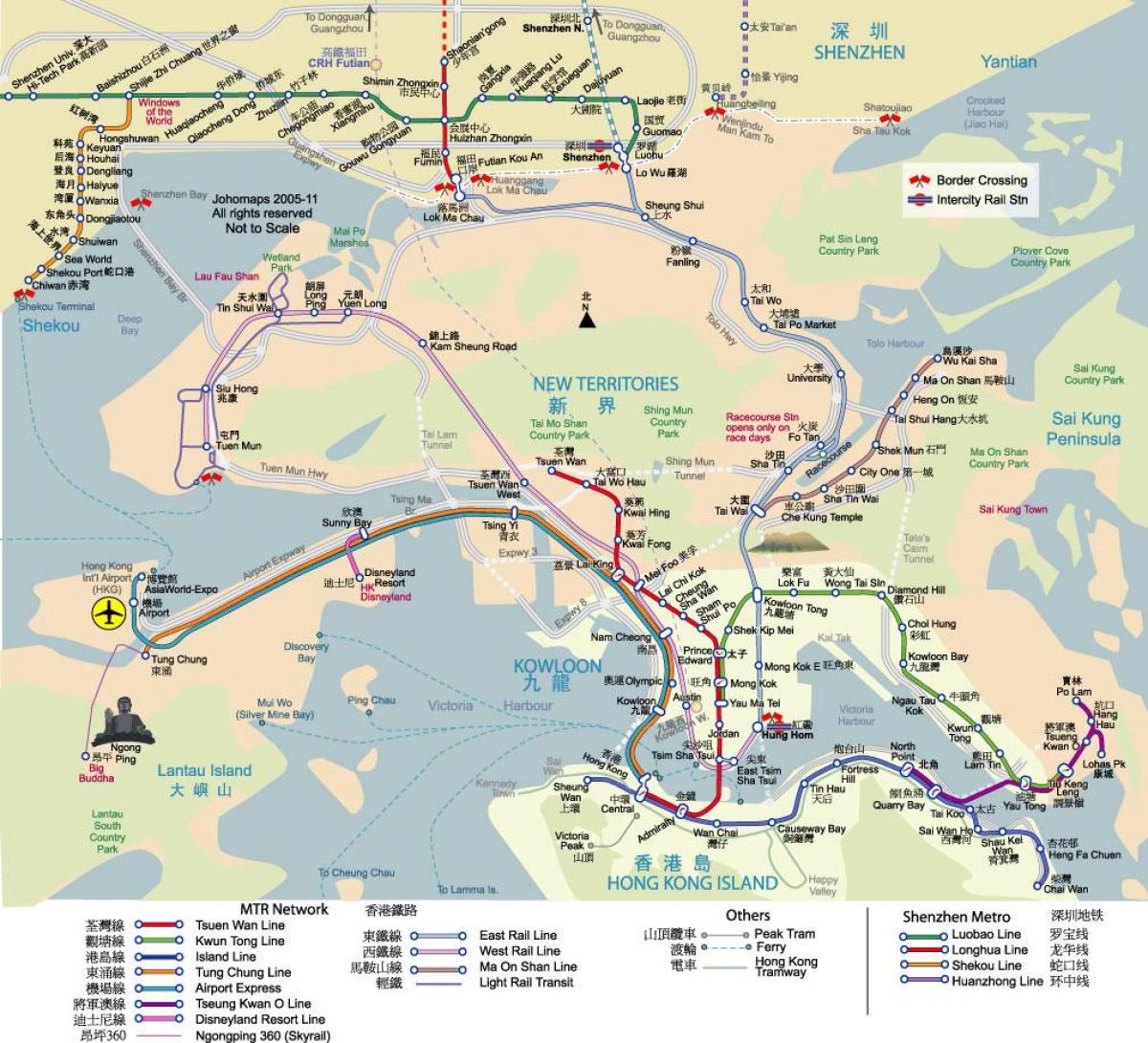kaart van Hong Kong vervoer