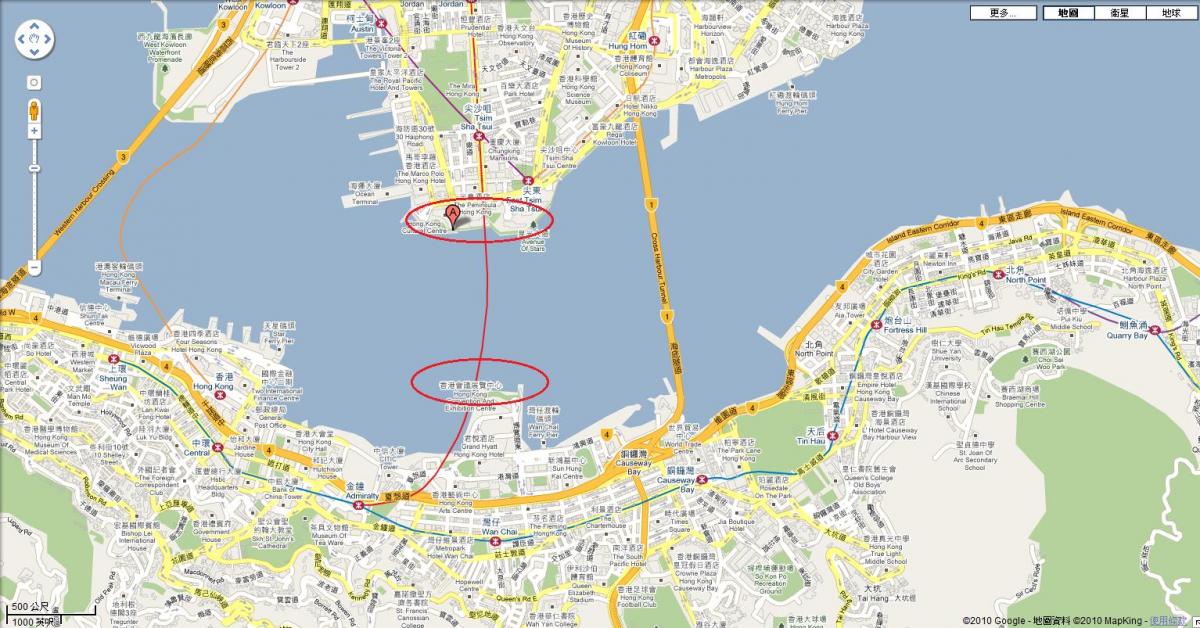 kaart van victoria harbour Hong Kong