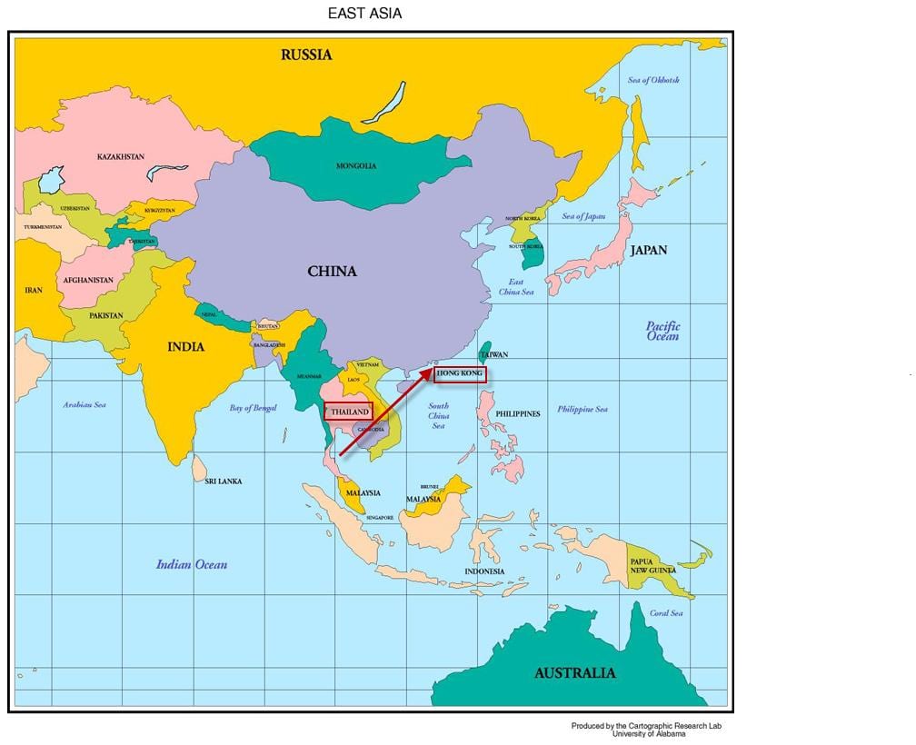 Hong Kong in kaart van asië